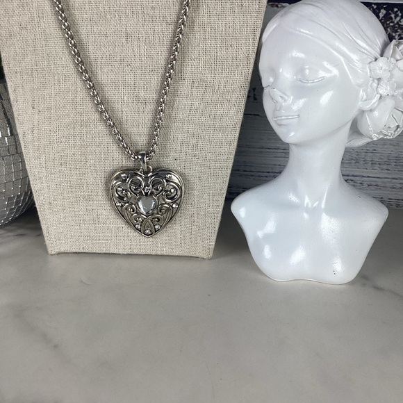 Vintage Romantic Silver Heart‎ rhinestones Necklace Chain - Picture 2 of 12